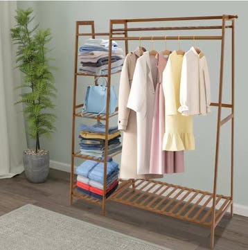 Bamboe Kledingrek –7 Planken en Kledingstang, Stabiel en Com, Verzenden, Nieuw