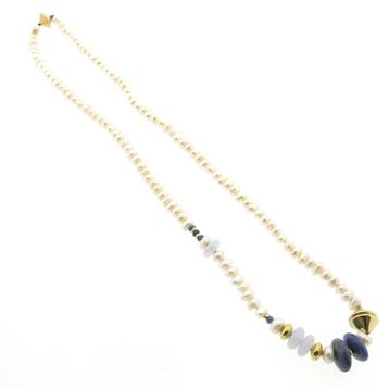 Gouden barokparel collier met chalcedoon en sodaliet; Sch..., Gebruikt, Ophalen of Verzenden, Met edelsteen, Goud