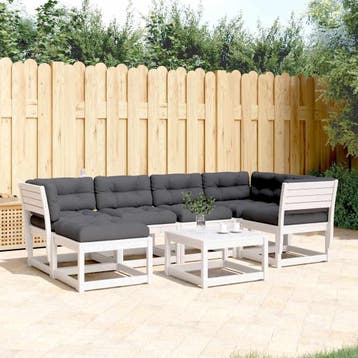 vidaXL 6-delige Loungeset met kussens massief grenenhout wit, Verzenden, Nieuw, Loungeset
