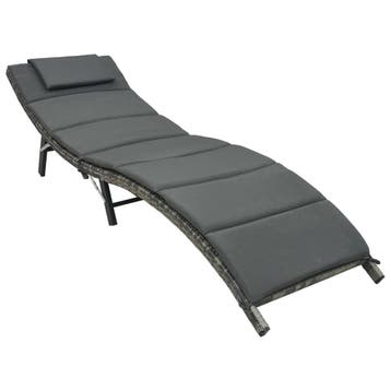 vidaXL Ligbed inklapbaar met kussen poly rattan grijs, Verzenden, Nieuw