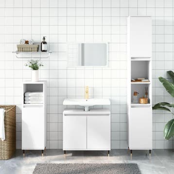 vidaXL 3-delige Badkamerkastenset bewerkt hout wit, Verzenden, Nieuw, Overige typen