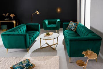 Retro 2-zitsbank NOBLESSE 165cm smaragdgroen fluwelen, Ophalen of Verzenden, Nieuw