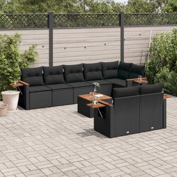 vidaXL 9-delige Loungeset met kussens poly rattan zwart, Verzenden, Nieuw, Loungeset