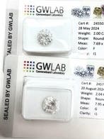 2 pcs Diamant (Natuurlijk) - 4.04 ct - Rond - F, G - P1 -, Nieuw