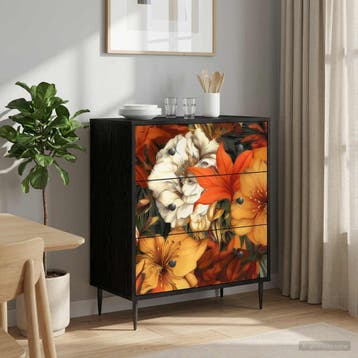 vidaXL Ladekast GENNEP Lelieprint 66 x 36,5 x 76 cm Bewerkt, Verzenden, Nieuw