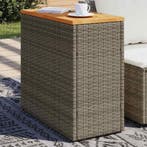 Tuinbijzettafel met houten blad 58x27,5x55 cm poly rattan gr, Verzenden, Nieuw