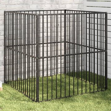 vidaXL Hondenkennel 4 panelen gepoedercoat staal zwart, Dieren en Toebehoren, Verzenden, Nieuw