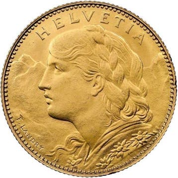 Zwitserland. 10 Francs 1922 10 Francs Swiss Gold Vreneli, Postzegels en Munten