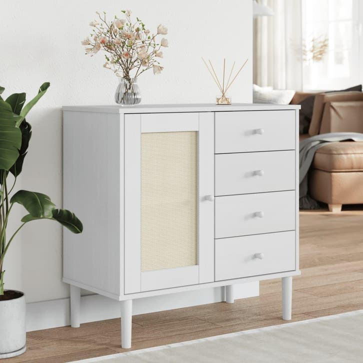 vidaXL Dressoir SENJA 80x40x80 cm rattan look massief, Huis en Inrichting, Kasten | Dressoirs, 25 tot 50 cm, Nieuw, 50 tot 100 cm