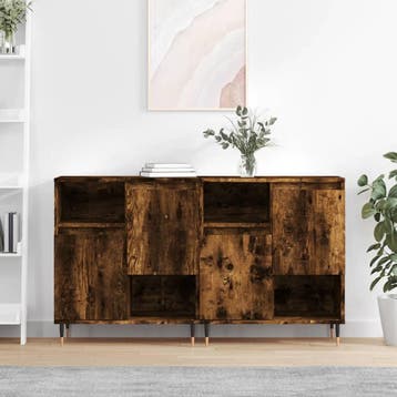 vidaXL Dressoirs 2 st bewerkt hout gerookt eikenkleurig, Verzenden, Nieuw, Overige houtsoorten