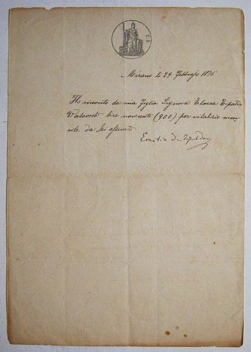 Themacollectie - 1876 Manuscript Ontvangstbewijs - Emilio De
