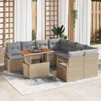 vidaXL Tuin Eetset met kussen 9 pcs Beige en Grijs, Tuin en Terras, Verzenden, Nieuw, Rotan, Meer dan 8 zitplaatsen
