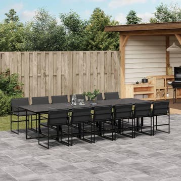 vidaXL 13-delige Tuinset met kussens textileen zwart, 2 zitplaatsen, Verzenden, Nieuw, Rvs