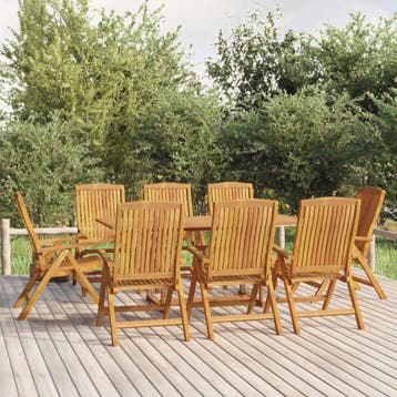 vidaXL 9-delige Tuinset massief teakhout, Tuin en Terras, Verzenden, Teakhout, Nieuw, 8 zitplaatsen