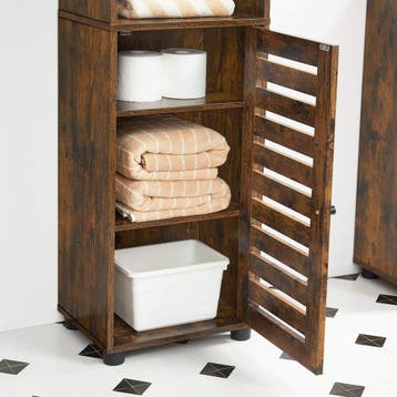 Hoge Badkamerkast Donker Vintage Hout Design – 30x40x167cm, (Half)hoge kast, Minder dan 50 cm, Verzenden, Nieuw