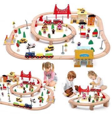 Houten Treinbaan Montessori Set 72-Delig voor Kinderen, Verzenden, Nieuw