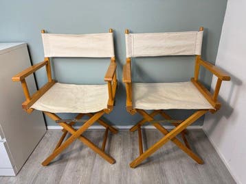 Stoel - Twee Gebruikte Regisseursstoelen - Hout en Stof -, Antiek en Kunst