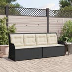 vidaXL Tuinbank met kussen Zwart en Cream Wit poly rattan, Verzenden, Nieuw, Rotan