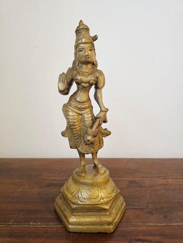 Vergulde bronzen/brons beeld – Goddess Parvati – Zuid-India, Antiek en Kunst