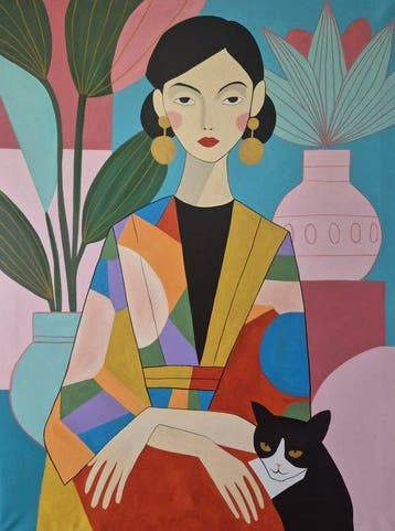 Lucía Laurent - XL - La Dama del Kimono Geométrico, Antiek en Kunst
