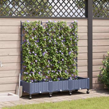 vidaXL Tuinplantbak met schutting en wielen 3 st Grijs PP, Tuin en Terras, Verzenden, Nieuw, Minder dan 60 cm