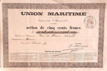 Frankrijk. 1847 Paris - aandeel Union Maritime - V.Marziou &