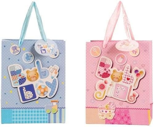 Geschenktasje Baby met glitter + applicatie 2 assorti stuks, Huis en Inrichting, Woonaccessoires | Kunstplanten en Kunstbloemen