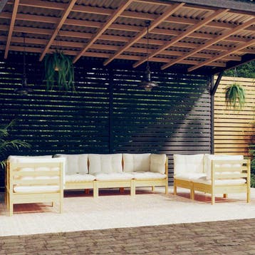 vidaXL 7-delige Loungeset met crèmekleurige kussens massief, Verzenden, Nieuw, Loungeset