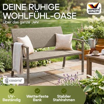 Polyrotan Tuinbank Crème-Beige 122x58x87cm (Tafels-Stoelen), Tuin en Terras, Verzenden, Nieuw