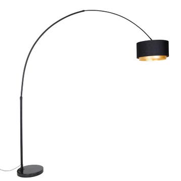 Moderne booglamp zwart met duo kap zwart met goud - XXL, Huis en Inrichting, Lampen | Vloerlampen, Verzenden, Nieuw, Modern