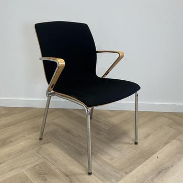 Draber vergaderstoel / stapelbaar,  zwart/hout en chroom, Gebruikt, Zwart, Ophalen of Verzenden, Eén