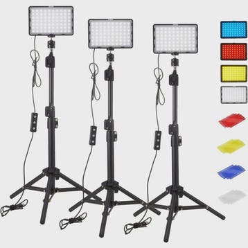 LED Video Light Panel Kit met Statief & RGB Filters - Profes, Doe-het-zelf en Verbouw, Verzenden, Nieuw