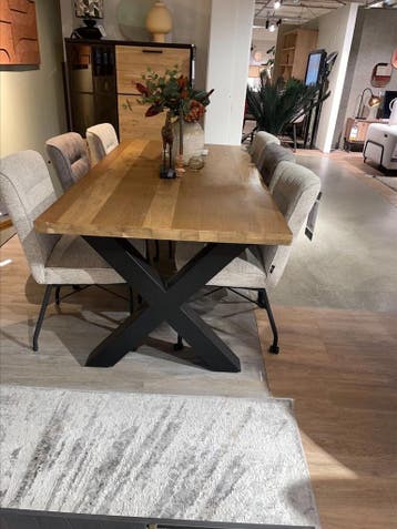 Metalo Eettafel 200x100 - Henders en Hazel, Huis en Inrichting, Eikenhout, Nieuw, 150 tot 200 cm, Industrieel
