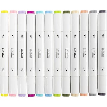 Tekenstift, lijndikte 1+8 mm, pastelkleuren, 12 stuk/ 1 doos, Nieuw