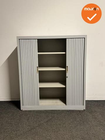 Aspa - Roldeurkast - 130x120x47 cm - Oud grijs - 3 legborden, Werkplek, Ophalen of Verzenden, Gebruikt, Kast