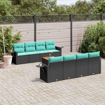 vidaXL 9-delige tuinbankset met kussens van zwart polyrotan, Tuin en Terras, Verzenden, Nieuw