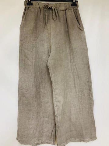 Linnen broek met rechte lange pijpen - elastische talie -, Nieuw