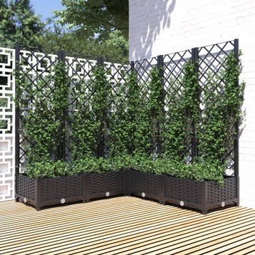 vidaXL Plantenbak met latwerk 120x120x121,5 cm polypropeen, Verzenden, Nieuw, Kunststof, 100 cm of meer