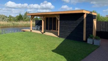ACTIE! Plat dak overkapping met schuur van 8x3m voor €4965,0, Tuin en Terras, Overkappingen, Ophalen of Verzenden, Nieuw, Veranda