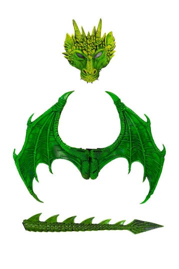 Verkleed Set Draak Groen Draken Masker Staart Vleugels Verkl, Ophalen of Verzenden, Nieuw, Halloween