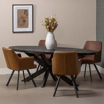 Mangohouten Eettafel Ovaal Oscar 300x130 cm Zwart (5cm), Huis en Inrichting, Verzenden, Nieuw, Industriële meubels, Ovaal