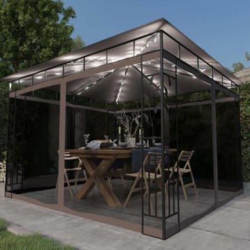 vidaXL Prieel met klamboe en LED-lichtslinger 3x3x2,73 m, Tuin en Terras, Verzenden, Nieuw
