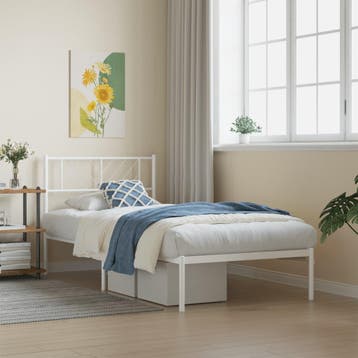 vidaXL Bedframe met hoofdbord zonder matras metaal wit, Eenpersoons, Verzenden, Wit, Nieuw