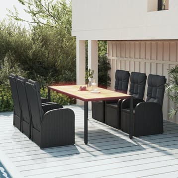 vidaXL 7-delige Tuinset met kussens poly rattan zwart, Verzenden, Nieuw, Tuinset