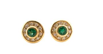 Oorbellen - 18 karaat Geel goud Smaragd - Diamanten en, Sieraden, Tassen en Uiterlijk, Oorbellen, Nieuw