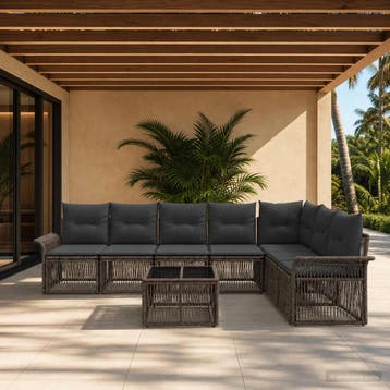 vidaXL Tuinbankenset 8 st Grijs poly rattan, Verzenden, Nieuw, 8 zitplaatsen