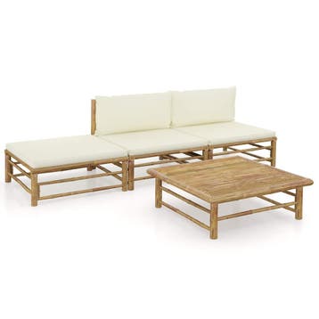 vidaXL 4-delige Loungeset met crèmewitte kussens bamboe, Verzenden, Nieuw, Hout, Loungeset