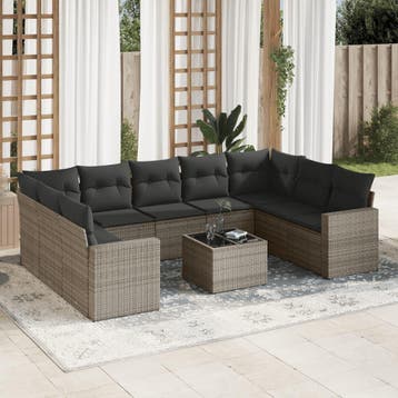 vidaXL 10-delige Loungeset met kussens poly rattan grijs, Verzenden, Nieuw, Loungeset