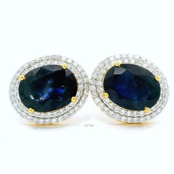 Oorstekers - 14 karaat Geel goud - 4.28ct. tw. Saffier -
