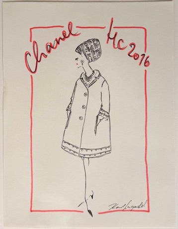 Karl Lagerfeld (1938-2019) - Authentische Chanel Modeskizze,